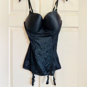 Vtg Victoria's Secret Baby Doll Coquette Girl Black Satin Corset Lingerie Sz 36D